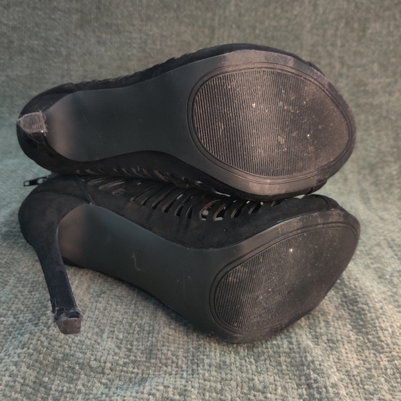 Shoedazzle Black Suede Caged Open Toe Pumps - Picture 8 of 12